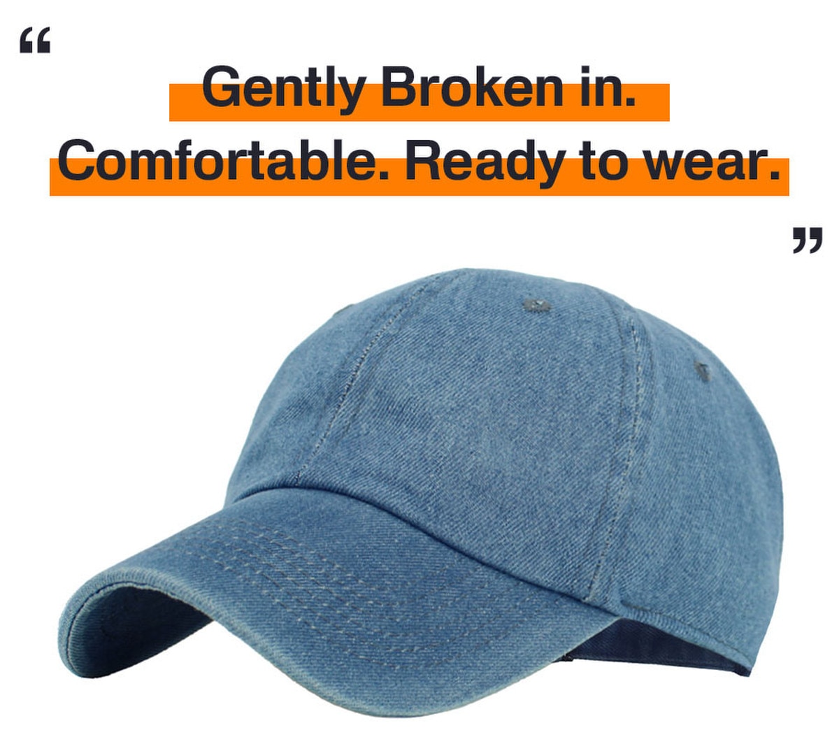 Medium Denim Low Profile Baseball Caps Front Side View